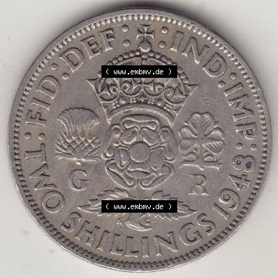 Alte Münzen Großbritannien Eurovorläufer, Umlaufmünze vor Euroeinführung 1947-1948, 2 Schilling-Florin, Two Shillings, 1948-1, George VI, GEORGIVS... Sammlung
