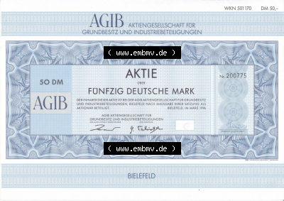 Alte Wertpapiere Bundesrepublik Deutschland in Deutsche Mark 1996, 50 DM, AGIB, Fünfzig Deutsche Mark, Aktie, Aktiengesellschaft... Sammlung