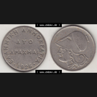 Münzen Griechenland Eurovorläufer, Umlaufmünze vor Euroeinführung 1926-1926, 2 Drachmen, Ayo Apaxmai 1926-1 (3) Sammlung