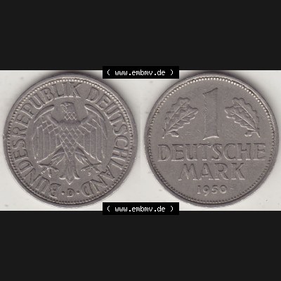 BRD Münzen 1 DM, Umlaufmünze 1950-2001, 1 DM Deutsche Mark, 1950 D-6. Vorderseite und Rückseite der Münze aus Deutschland Sammlung