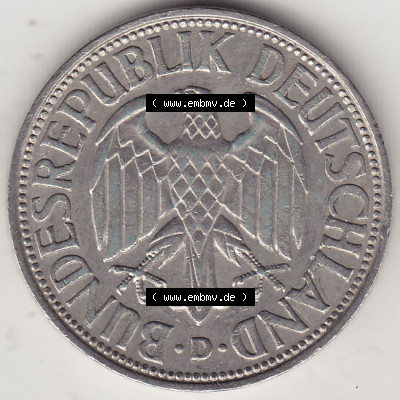 BRD Münzen 1 DM, Umlaufmünze 1950-2001, 1 DM Deutsche Mark, 1969 D-1. Vorderseite der Münze aus Deutschland Sammlung