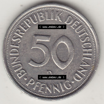Münzen Deutschland 50 Pfennig der Deutschen Mark 1950-2001, 50 Pfennig 1993 D-1 (2) Sammlung
