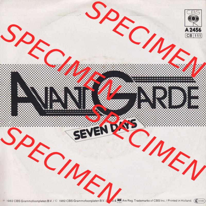 CBS Schallplatten CBS 1982, Avant Garde mit Seven Days und Say Cheese. Rückseite der Schallplatte aus privater Sammlung, verwalte deine Schallplatten-Sammlung durch einfachen Bilderupload... Sammlung