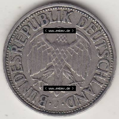BRD Münzen 1 DM, Umlaufmünze 1950-2001, 1 DM Deutsche Mark, 1950 J-1. Vorderseite der Münze aus Deutschland Sammlung
