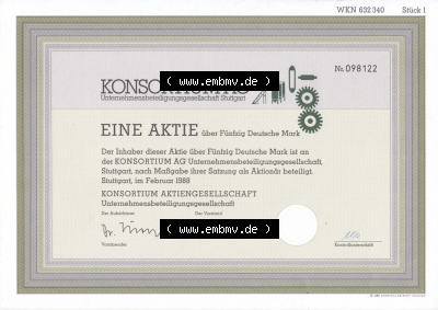 Alte Wertpapiere Bundesrepublik Deutschland in Deutsche Mark 1988, 50 DM, Fünfzig Deutsche Mark, KONSORTIUM AG Stuttgart (1) Sammlung