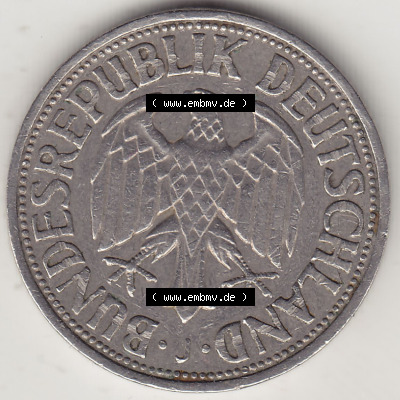 BRD Münzen 1 DM, Umlaufmünze 1950-2001, 1 DM Deutsche Mark, 1957 J-1. Vorderseite der Münze aus Deutschland Sammlung