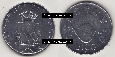Aus offiziellen Münzensatz / KMS 1979 San Marino vor Euro 1979-1979, 100 Lire, J.P. LIBERTAS REPVBBLICA DI S. MARINO L.100 (3) Sammlung
