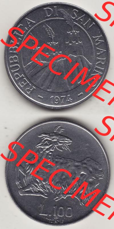 Aus offiziellen Münzensatz / KMS 1974 San Marino vor Euro 1974-1974, 100 Lire, L.100 MINGUZZI MONASSI INC. (4) Sammlung
