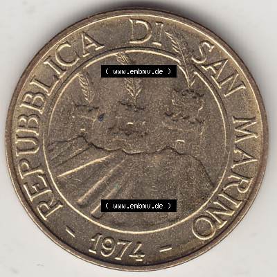 Aus offiziellen Münzensatz / KMS 1974 San Marino vor Euro 1974-1974, 20 Lire, L.20 MINGUZZI MONASSI INC. (1) Sammlung