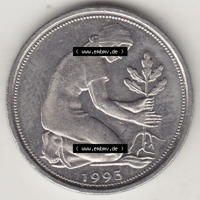 Münzen Deutschland 50 Pfennig der Deutschen Mark 1950-2001, 50 Pfennig 1993 J-1 (1) Sammlung