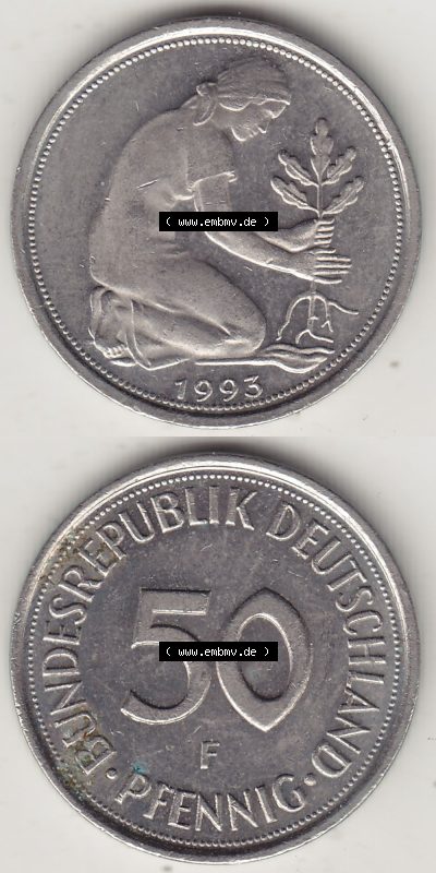 Münzen Deutschland 50 Pfennig der Deutschen Mark 1950-2001, 50 Pfennig 1993 F-1 (4) Sammlung