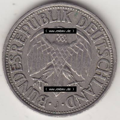 BRD Münzen 1 DM, Umlaufmünze 1950-2001, 1 DM Deutsche Mark, 1950 J-6. Vorderseite der Münze aus Deutschland Sammlung
