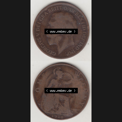 Alte Münzen Großbritannien Eurovorläufer, Umlaufmünze vor Euroeinführung 1911-1926, 1 Penny, One Penny, 1918-1, B.M. GEORGIVS V DEI... Sammlung