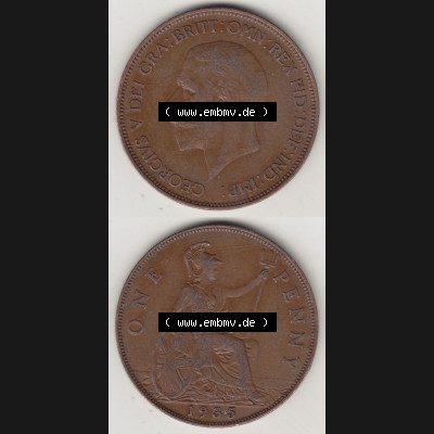Alte Münzen Großbritannien Eurovorläufer, Umlaufmünze vor Euroeinführung 1928-1936, 1 Penny, ONE PENNY, 1935-1, BM GEORGIVS V DEI GRA BRITT OMN REX... Sammlung