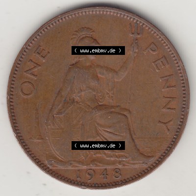 Alte Münzen Großbritannien Eurovorläufer, Umlaufmünze vor Euroeinführung 1937-1948, 1 Penny, One Penny, 1948-1, GEORGIVS VI, D G BR OMN REX... Sammlung