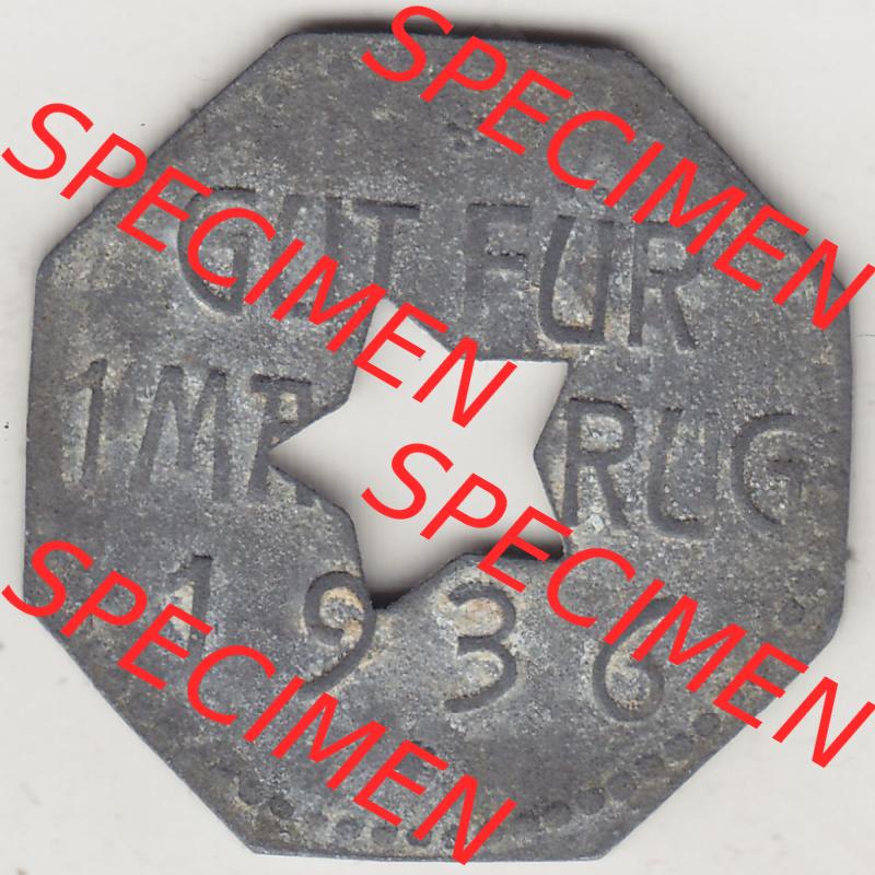 Alte Wertmarken Allgemein 1936, Brauerei-Vereinigung Nürnberg - Zirndorf. Rückseite einer Wertmarke. Das digitale Bild der Wertmarke dürfen private Sammler für sich... Sammlung