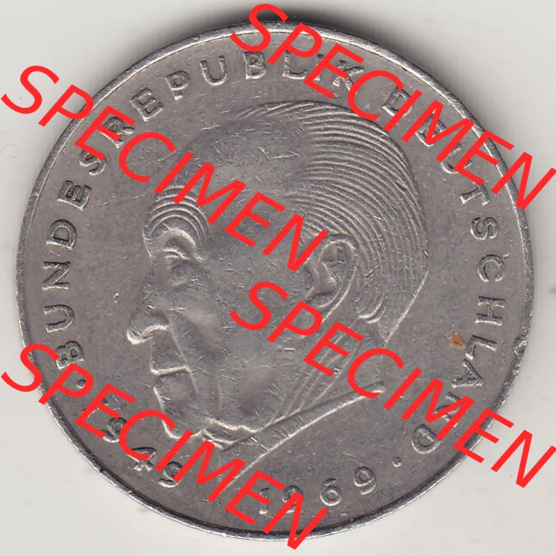BRD Münzen 2 DM Gedenkmünze 1969-1987, 2 DM, Deutsche Mark Konrad Adenauer 1969-1 D. Rückseite der Münze aus Deutschland Sammlung
