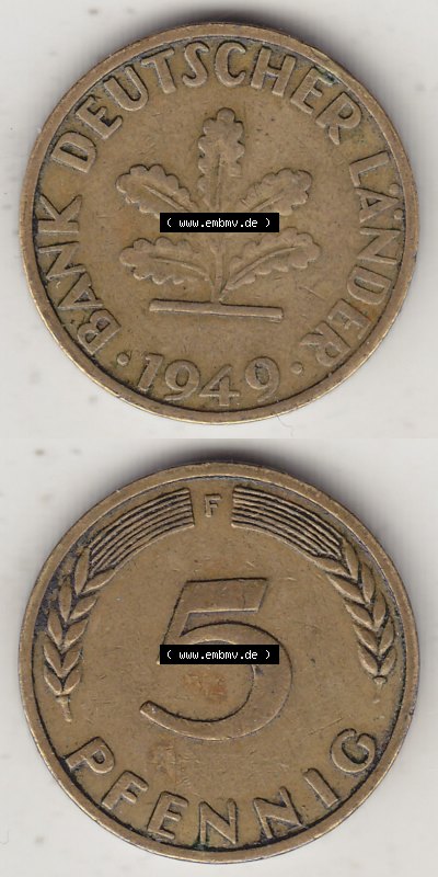 Münzen Deutschland 5 Pfennig-Deutsche Mark 1949-1949, 5 Pfennig, 1949 F-1 (4) Sammlung
