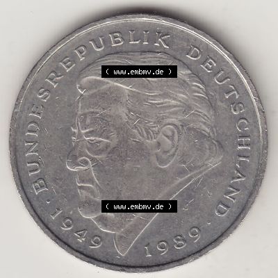 BRD Münzen 2 DM Gedenkmünze 1991-2001, 2 DM, Deutsche Mark Franz Josef Strauß 1995 A-1. Rückseite der Münze aus Deutschland Sammlung