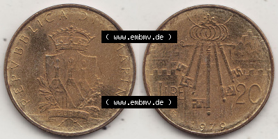 Aus offiziellen Münzensatz / KMS 1979 San Marino vor Euro 1979-1979, 20 Lire, J. V. LIBERTAS REPVBBLICA DI S. MARINO, 1979 20... Sammlung