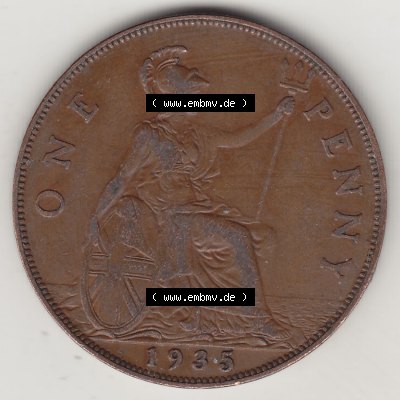 Alte Münzen Großbritannien Eurovorläufer, Umlaufmünze vor Euroeinführung 1928-1936, 1 Penny, ONE PENNY, 1935-1, BM GEORGIVS V DEI GRA BRITT OMN REX... Sammlung