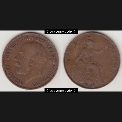 Alte Münzen Großbritannien Eurovorläufer, Umlaufmünze vor Euroeinführung 1911-1926, 1 Penny, One Penny, 1921-1, B.M. GEORGIVS V DEI... Sammlung