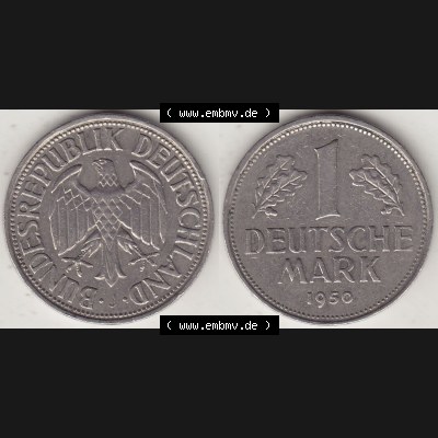 BRD Münzen 1 DM, Umlaufmünze 1950-2001, 1 DM Deutsche Mark, 1950 J-2. Vorderseite und Rückseite der Münze aus Deutschland Sammlung