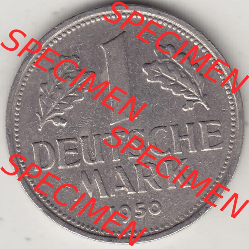 BRD Münzen 1 DM, Umlaufmünze 1950-2001, 1 DM Deutsche Mark, 1950 G-3. Rückseite der Münze aus Deutschland Sammlung
