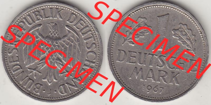 BRD Münzen 1 DM, Umlaufmünze 1950-2001, 1 DM Deutsche Mark, 1967 J-1. Vorderseite und Rückseite der Münze aus Deutschland Sammlung