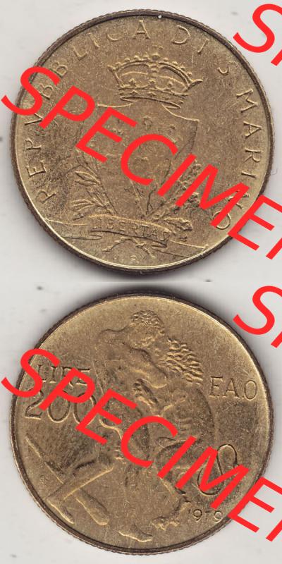 Aus offiziellen Münzensatz / KMS 1979 San Marino vor Euro 1979-1979, 200 Lire, L.200, J. V. LIBERTAS REPVBBLICA DI S. MARINO, 1979 L.200... Sammlung
