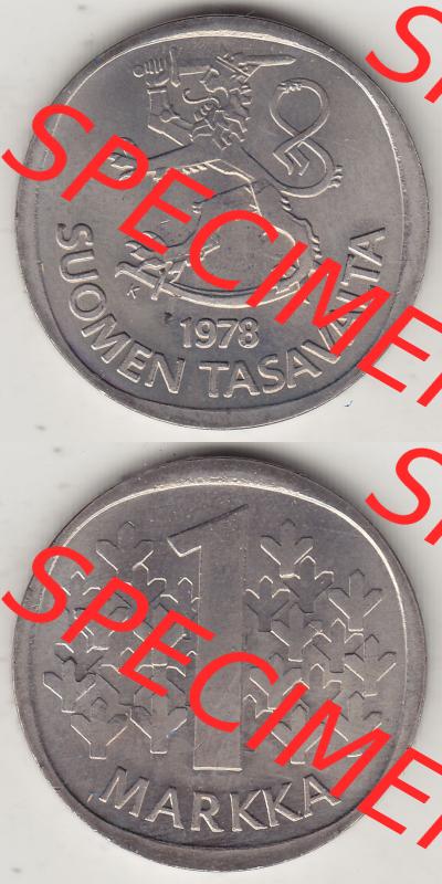 Münzen Finnland / SUOMI Eurovorläufer, Umlaufmünze vor Euroeinführung 1978-1978, Stempelglanz 1969-1993, 1 finnische Mark, Markka 1978-1. Rückseite... Sammlung