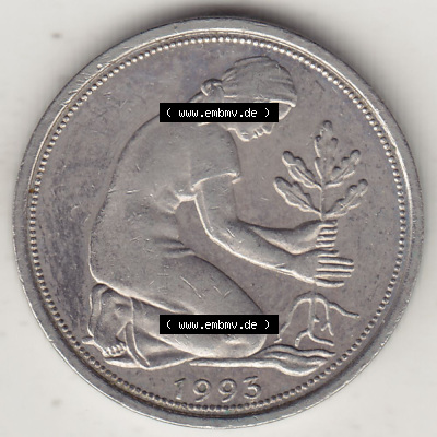 Münzen Deutschland 50 Pfennig der Deutschen Mark 1950-2001, 50 Pfennig 1993 G-1 (1) Sammlung