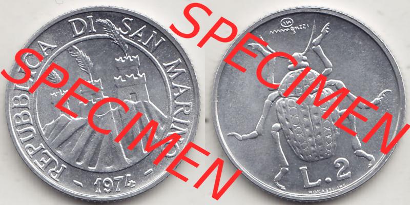 Aus offiziellen Münzensatz / KMS 1974 San Marino vor Euro 1974-1974, 2 Lire, L.2 MINGUZZI MONASSI INC. (3) Sammlung