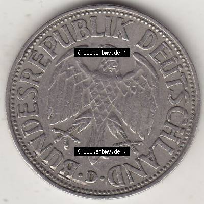 BRD Münzen 1 DM, Umlaufmünze 1950-2001, 1 DM Deutsche Mark, 1950 D-2. Vorderseite der Münze aus Deutschland Sammlung
