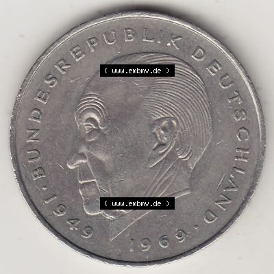 BRD Münzen 2 DM Gedenkmünze 1969-1987, 2 DM, Deutsche Mark Konrad Adenauer 1985-1 F. Rückseite der Münze aus Deutschland Sammlung