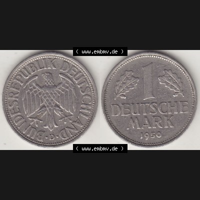 BRD Münzen 1 DM, Umlaufmünze 1950-2001, 1 DM Deutsche Mark, 1950 D-7. Vorderseite und Rückseite der Münze aus Deutschland Sammlung