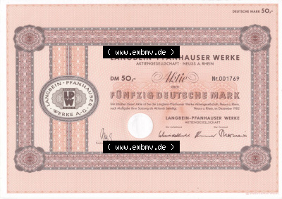 Alte Wertpapiere Bundesrepublik Deutschland in Deutsche Mark 1982, 50 DM, Fünfzig Deutsche Mark, Aktie Langbein-Pfanhauser Werke... Sammlung