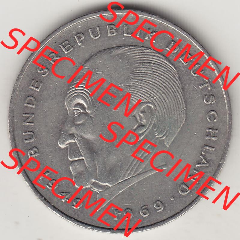 BRD Münzen 2 DM Gedenkmünze 1969-1987, 2 DM, Deutsche Mark Konrad Adenauer 1986-1 G. Rückseite der Münze aus Deutschland Sammlung