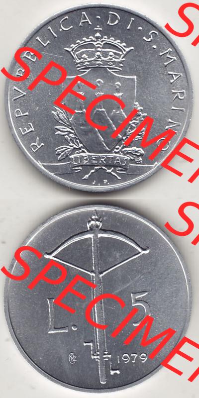 Aus offiziellen Münzensatz / KMS 1979 San Marino vor Euro 1979-1979, 5 Lire, LIBERTAS REPVBBLICA DI S. MARINO, 1979 L.5 (4) Sammlung