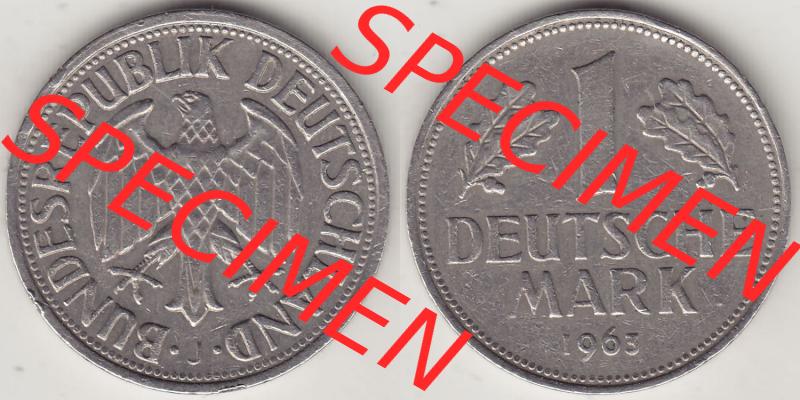 BRD Münzen 1 DM, Umlaufmünze 1950-2001, 1 DM Deutsche Mark, 1963 J-1. Vorderseite und Rückseite der Münze aus Deutschland Sammlung
