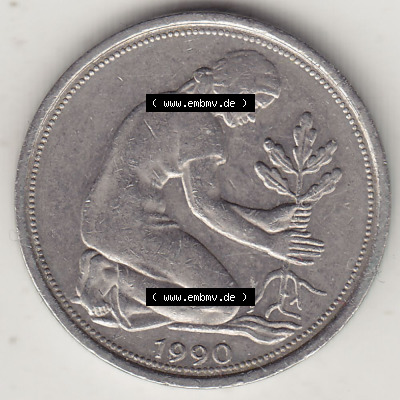 Münzen Deutschland 50 Pfennig der Deutschen Mark 1950-2001, 50 Pfennig 1990 F-1 (1) Sammlung