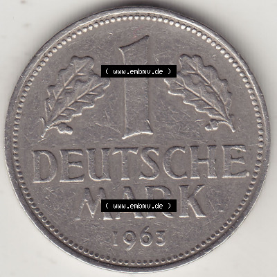 BRD Münzen 1 DM, Umlaufmünze 1950-2001, 1 DM Deutsche Mark, 1963 J-1. Rückseite der Münze aus Deutschland Sammlung