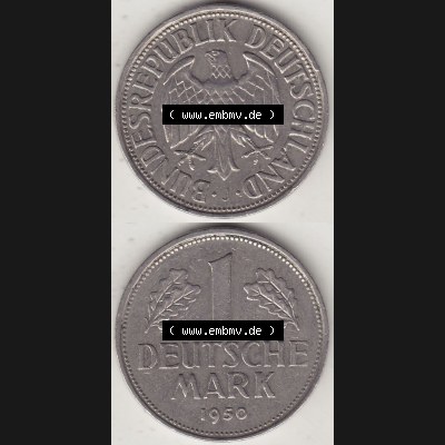 BRD Münzen 1 DM, Umlaufmünze 1950-2001, 1 DM Deutsche Mark, 1950 J-2. Vorderseite und Rückseite auf einen digitalen Bild / Foto der Münze aus Deutschland,... Sammlung