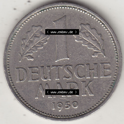BRD Münzen 1 DM, Umlaufmünze 1950-2001, 1 DM Deutsche Mark, 1950 D-1. Rückseite der Münze aus Deutschland Sammlung