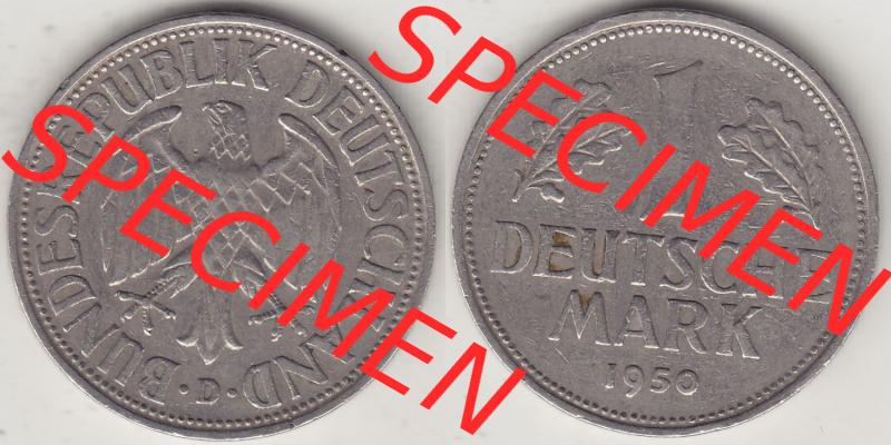 BRD Münzen 1 DM, Umlaufmünze 1950-2001, 1 DM Deutsche Mark, 1950 D-4. Vorderseite und Rückseite der Münze aus Deutschland Sammlung
