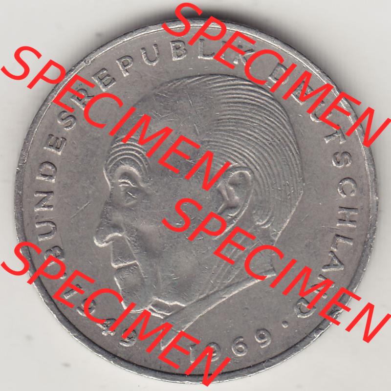 BRD Münzen 2 DM Gedenkmünze 1969-1987, 2 DM, Deutsche Mark Konrad Adenauer 1975-1 F. Rückseite der Münze aus Deutschland Sammlung