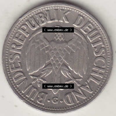 BRD Münzen 1 DM, Umlaufmünze 1950-2001, 1 DM Deutsche Mark, 1950 G-1. Vorderseite der Münze aus Deutschland Sammlung